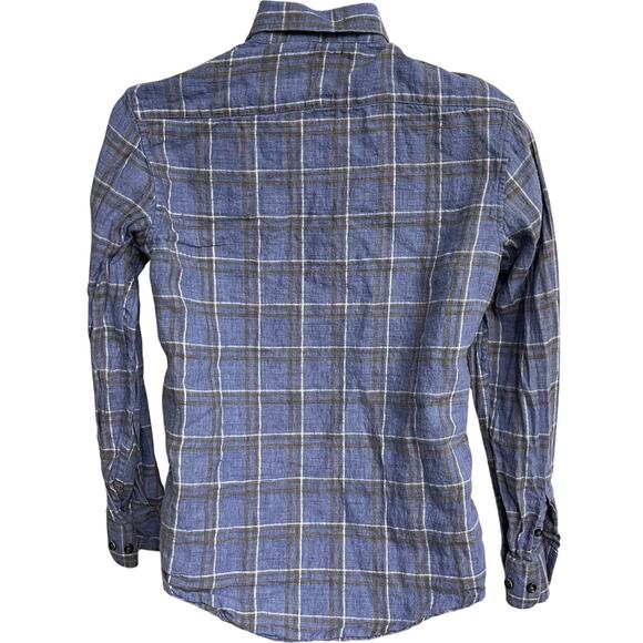 Singer Sargent Linen Shirt Mens Size S Blue Plaid Button Up Long Sleeve Preppy - Picture 3 of 7